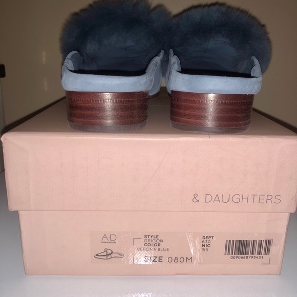 NWT A*D & DAUGHTERS ”Grigon” Suede & Real Fur Mules Slip Ons Shoes - Picture 6 of 9